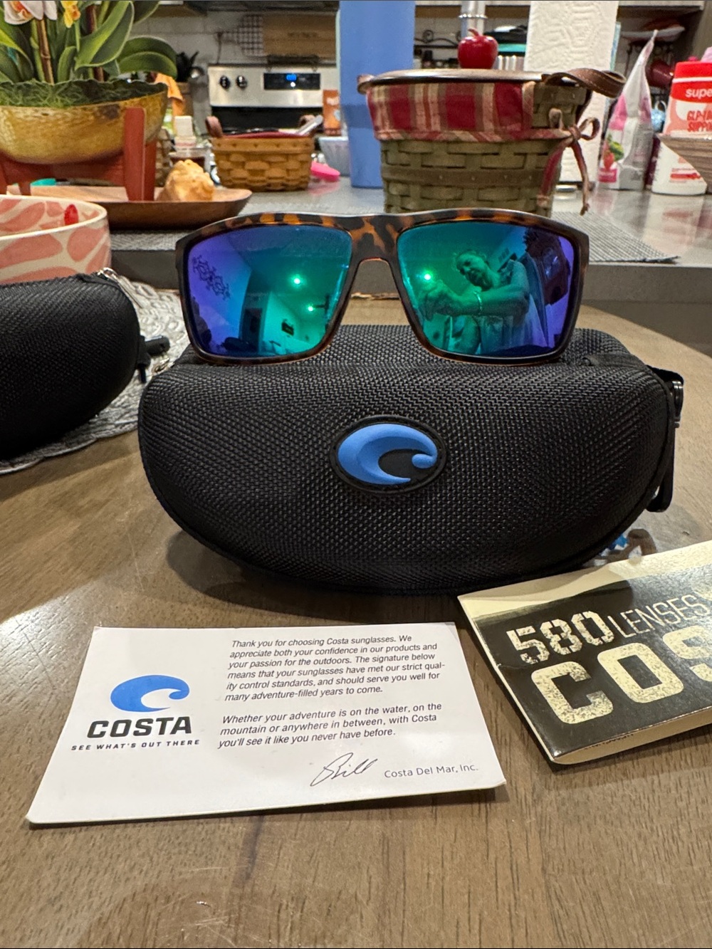 Costa Men’s Tortoise Frame Sunglasses with Blue-Green Mirrored Lenses